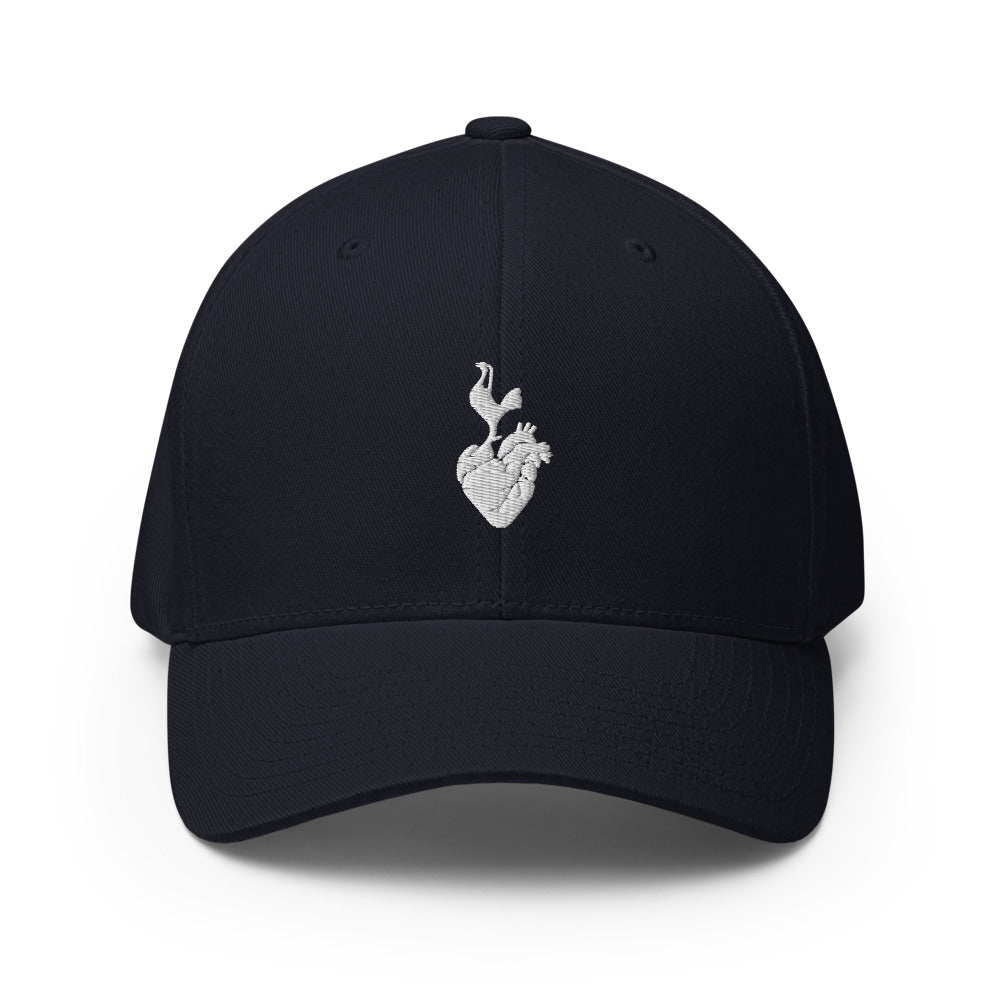 Echo Heart Cap in dark navy, front view showing the white embroidered heart