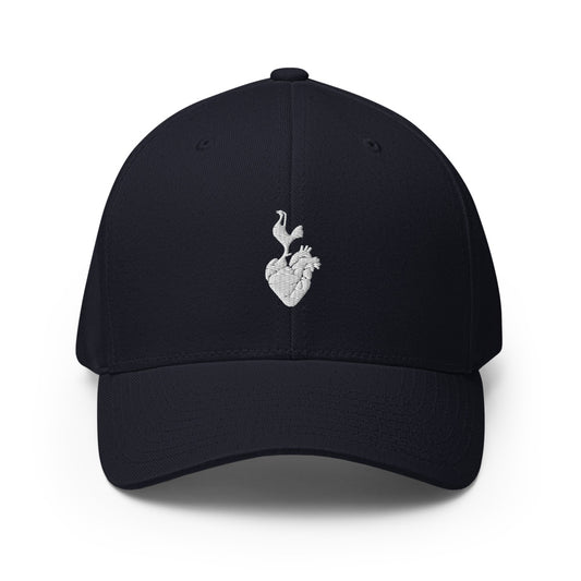 Echo Heart Cap in dark navy, front view showing the white embroidered heart